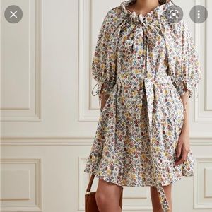 Horror Vacui floral mini dress with tie belt, size XS